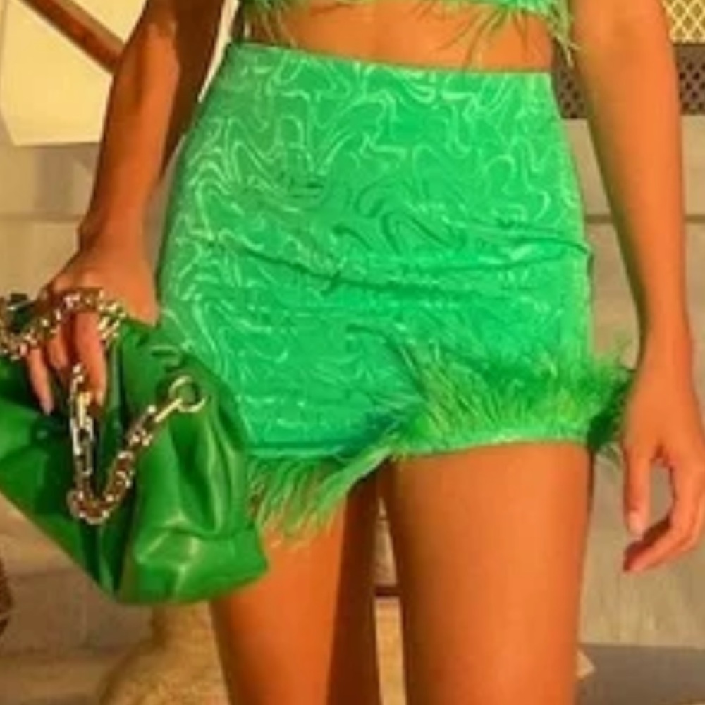 Bershka Satin-jacquard mini skirt with feathers